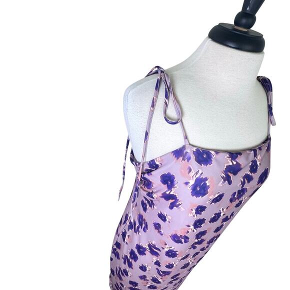 Nordstrom OPEN EDIT Tie Shoulder Mini Dress Purple-Pink Ash Blur Floral Sz XL - Picture 4 of 9